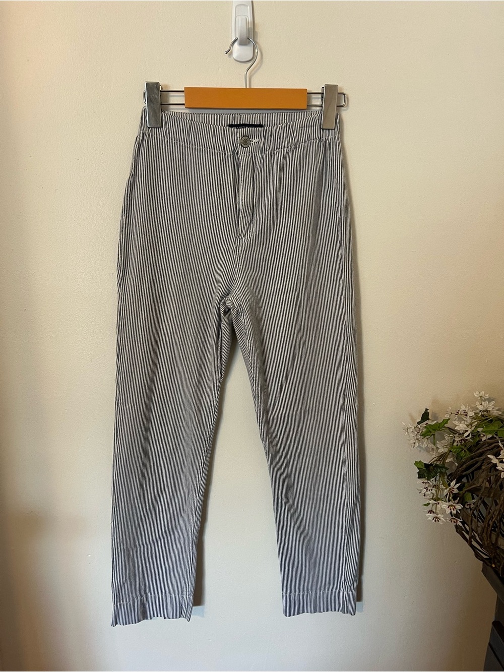 Brandy Melville 100% Cotton Pinstripe High Rise Crop Pants One Size